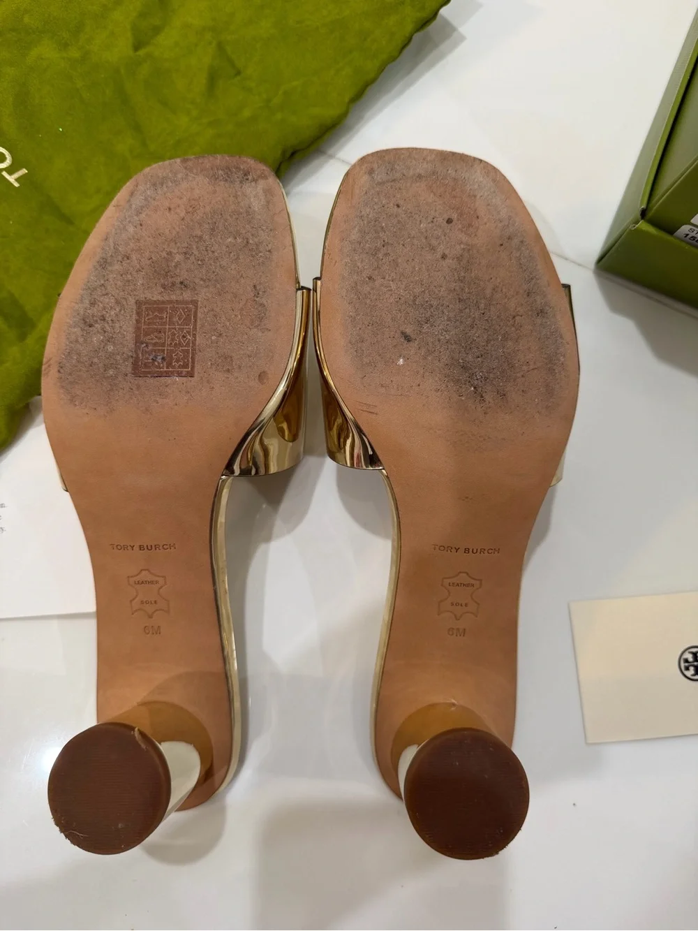 Tory Burch Metallic Gold Logo Slide Mules